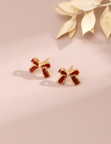 Sterling silver red drop glazed butterfly earrings