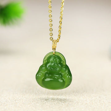 Hotan Jade 18 Jasper Necklace Gold Inlaid Jade Maitreya Buddha Public Pendant Jade Jade Buddha Pendant Buddha Jade Jade Pendant