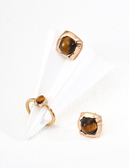 S925 Silver Simple Natural Tiger's Eye Earrings