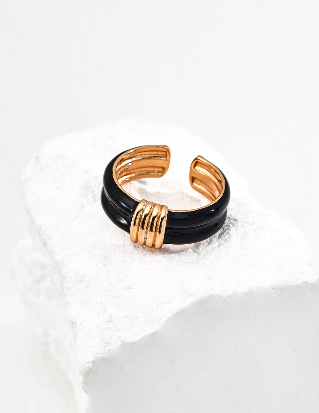 S925 Silver Vintage Black Drip Glaze Ring