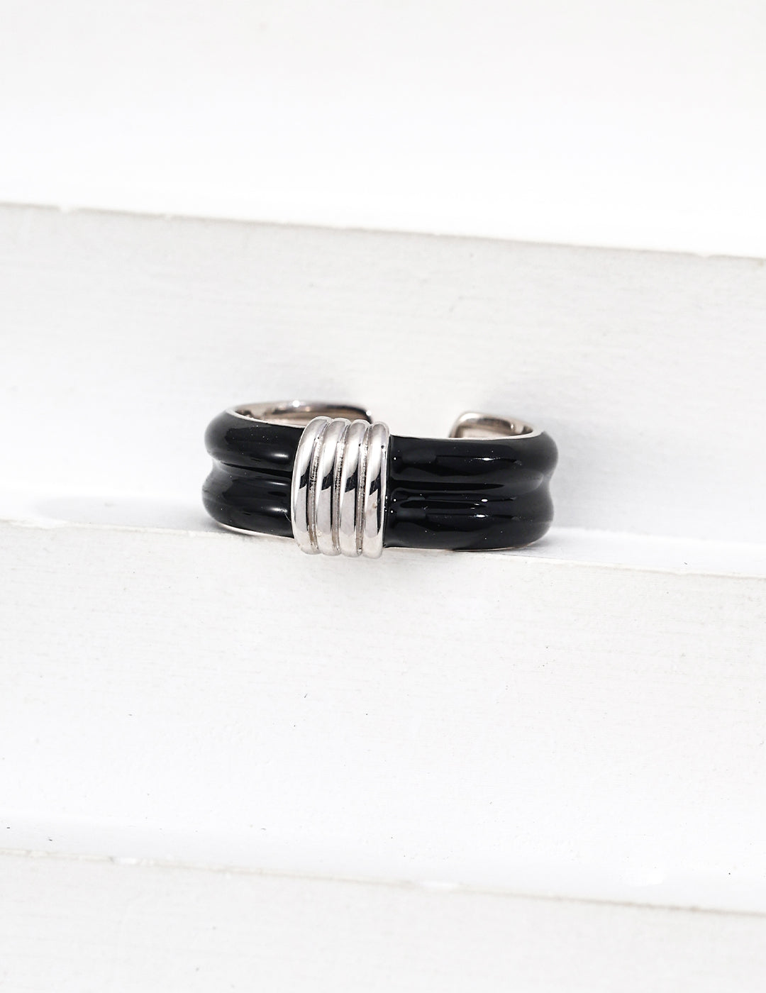 S925 Silver Vintage Black Drip Glaze Ring