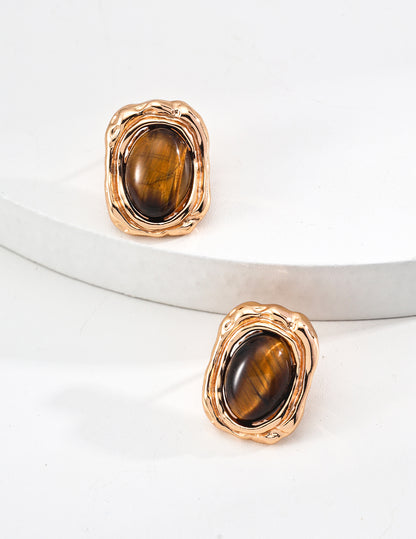 S925 Silver Vintage Natural Tiger's Eye Earrings