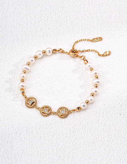 Qian Duoduo Series 925 Sterling Silver Pearl/Gold Bracelet Wear a lot of money, and the money is infinite; Wear a lot of money, wealth and sorrow; Wear a lot of money, wealth and prosperity from all directions, perfect luck.