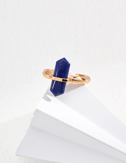 S925 Silver Simple Natural Lapis Lazuli Ring