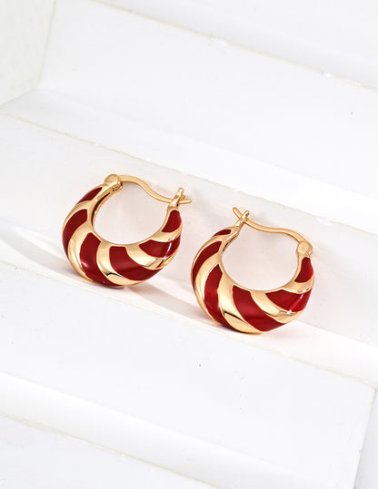 S925 Silver Simple Red Drop Glaze Earrings