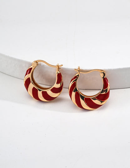 S925 Silver Simple Red Drop Glaze Earrings