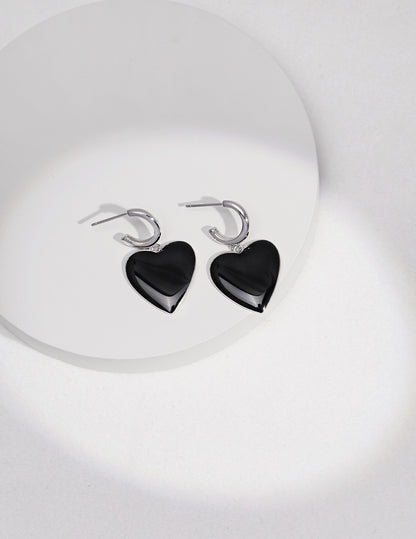 Sterling silver black drop glazed earrings