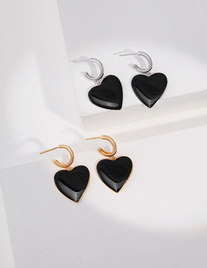 Sterling silver black drop glazed earrings