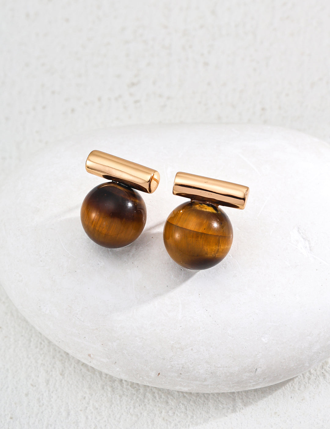 S925 Silver Simple Natural Tiger's Eye Black Onyx Earrings Studs