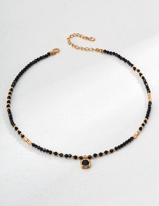 S925 Silver Round Glossy Black Onyx Necklace