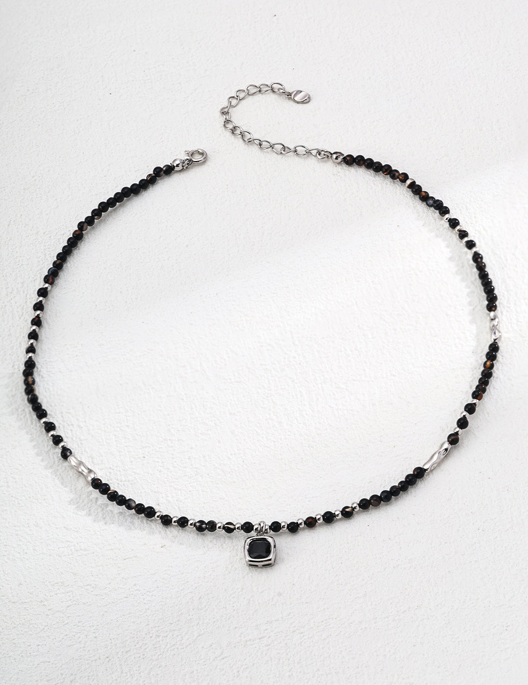 S925 Silver Round Glossy Black Onyx Necklace