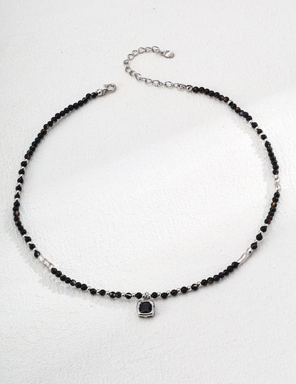 S925 Silver Round Glossy Black Onyx Necklace