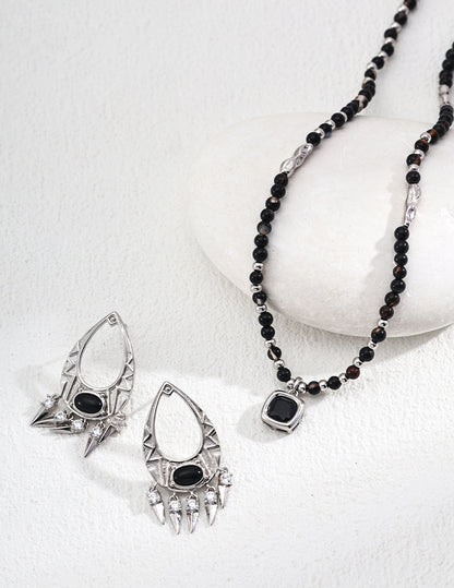 S925 Silver Round Glossy Black Onyx Necklace