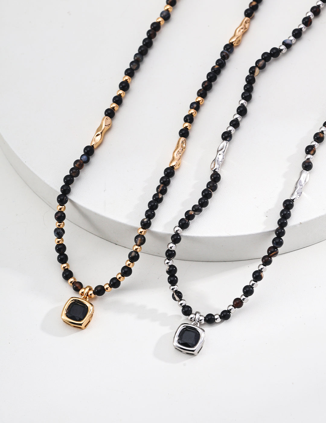 S925 Silver Round Glossy Black Onyx Necklace