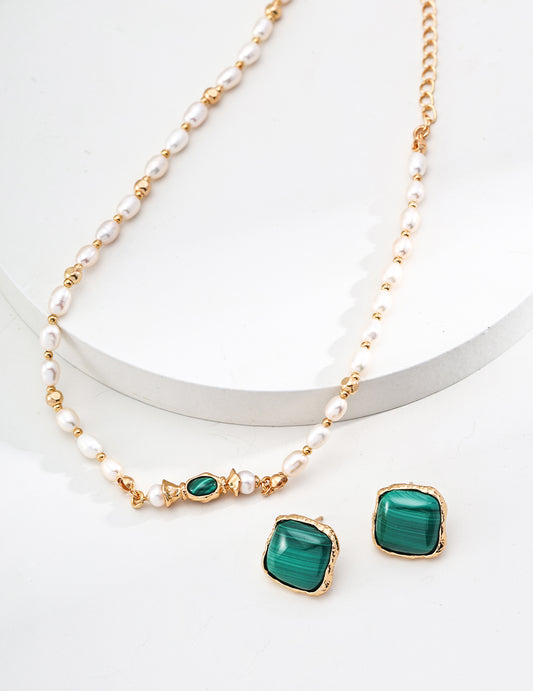 S925 Silver Simple Natural Pearl Malachite Necklace