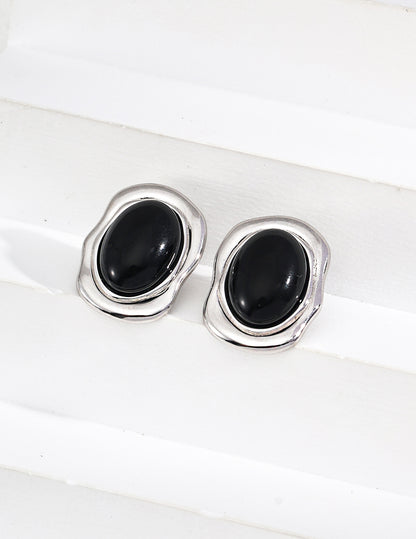 S925 Silver Simple Black Onyx/Mother Earrings