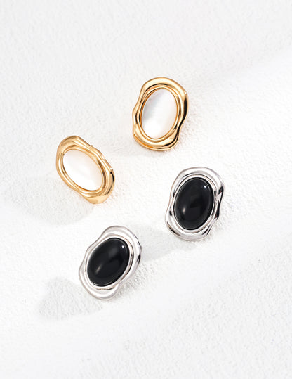 S925 Silver Simple Black Onyx/Mother Earrings