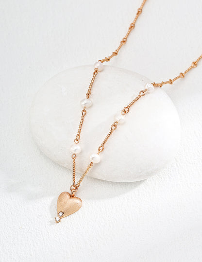 S925 Silver Simple Natural Pearl Matte Pendant Necklace