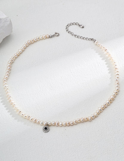 S925 Silver Natural Pearl Red and Black Agate Necklace