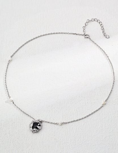 Sterling silver simple black onyx silver silk shell necklace