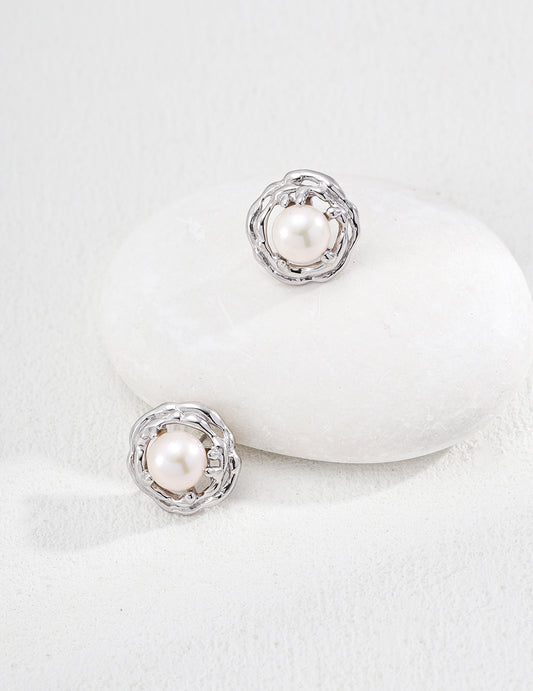 Sterling silver vintage natural pearl earrings