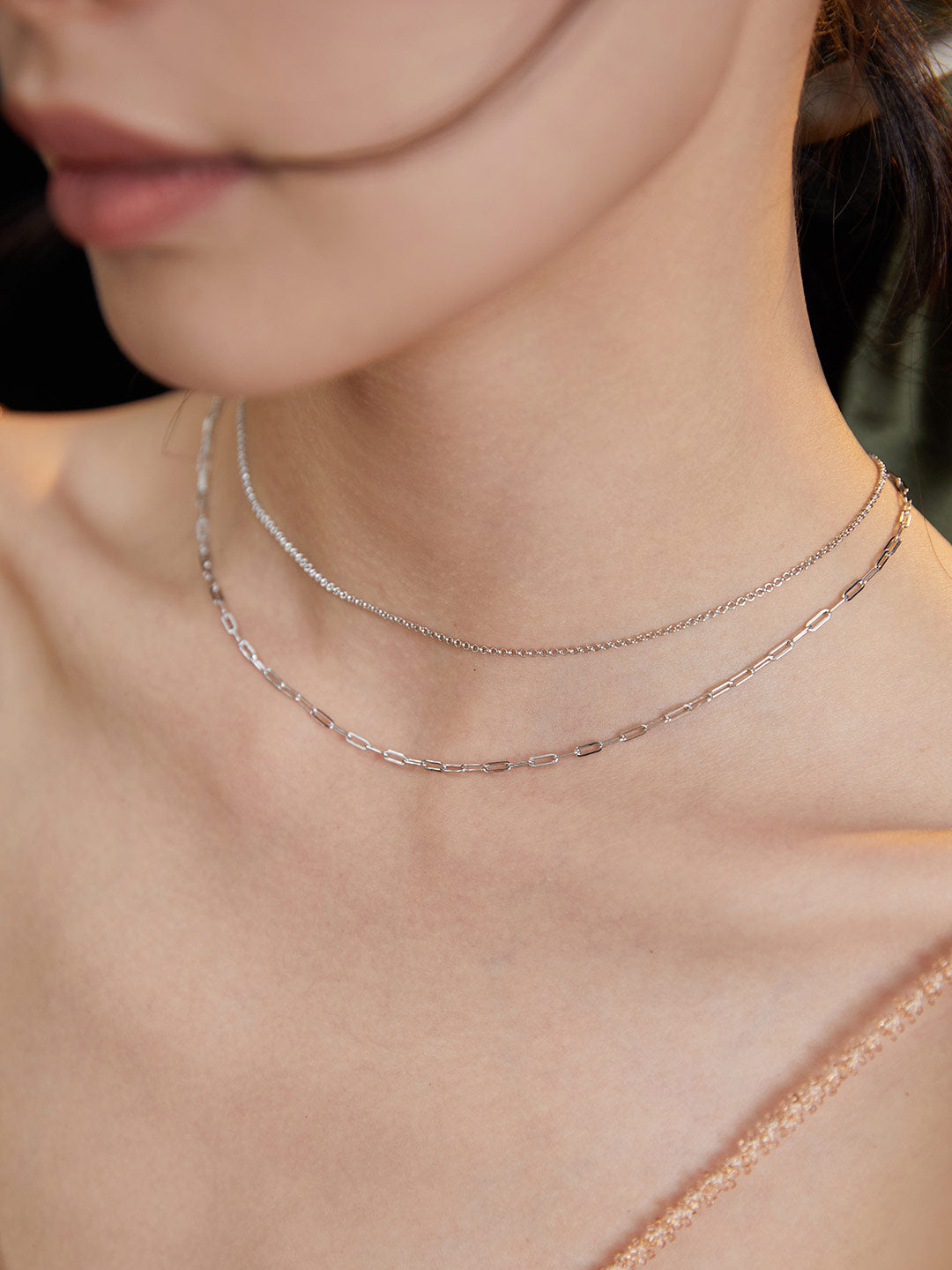 Sterling silver double-layered French clavicle chain