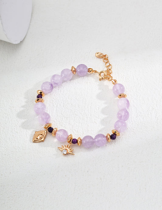 Sterling silver natural lavender natural amethyst faceted bead zirconia bracelet