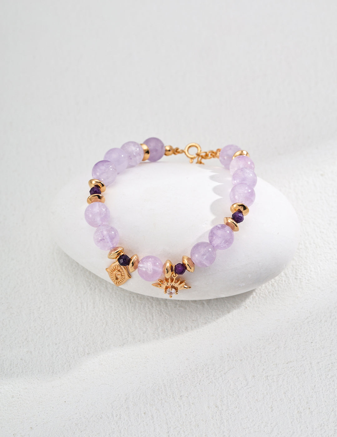 Sterling silver natural lavender natural amethyst faceted bead zirconia bracelet