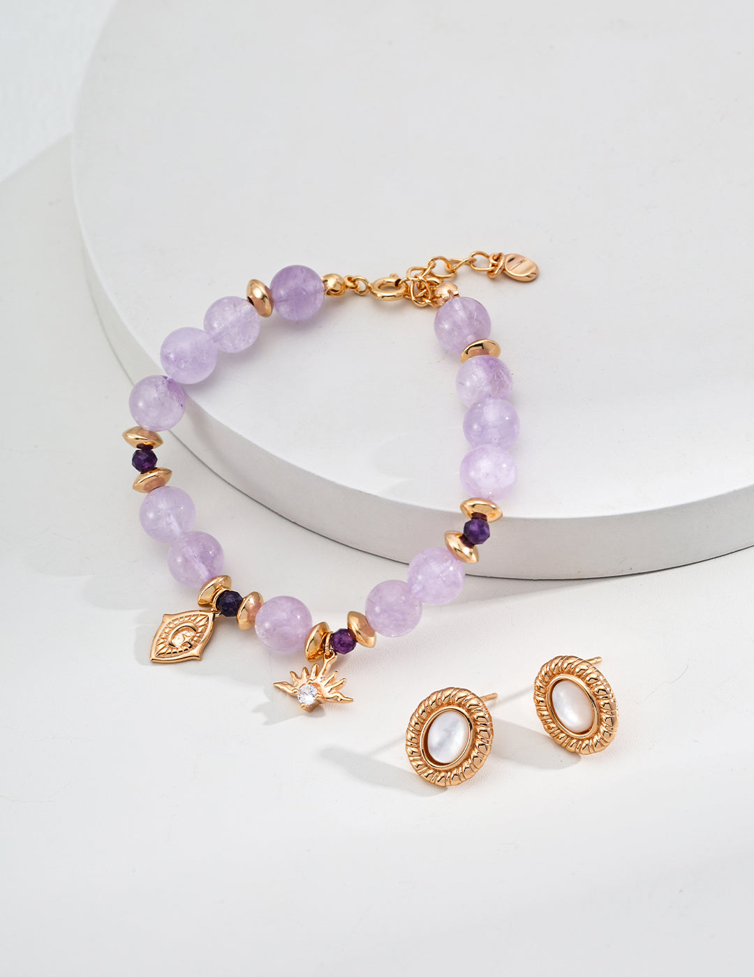 Sterling silver natural lavender natural amethyst faceted bead zirconia bracelet