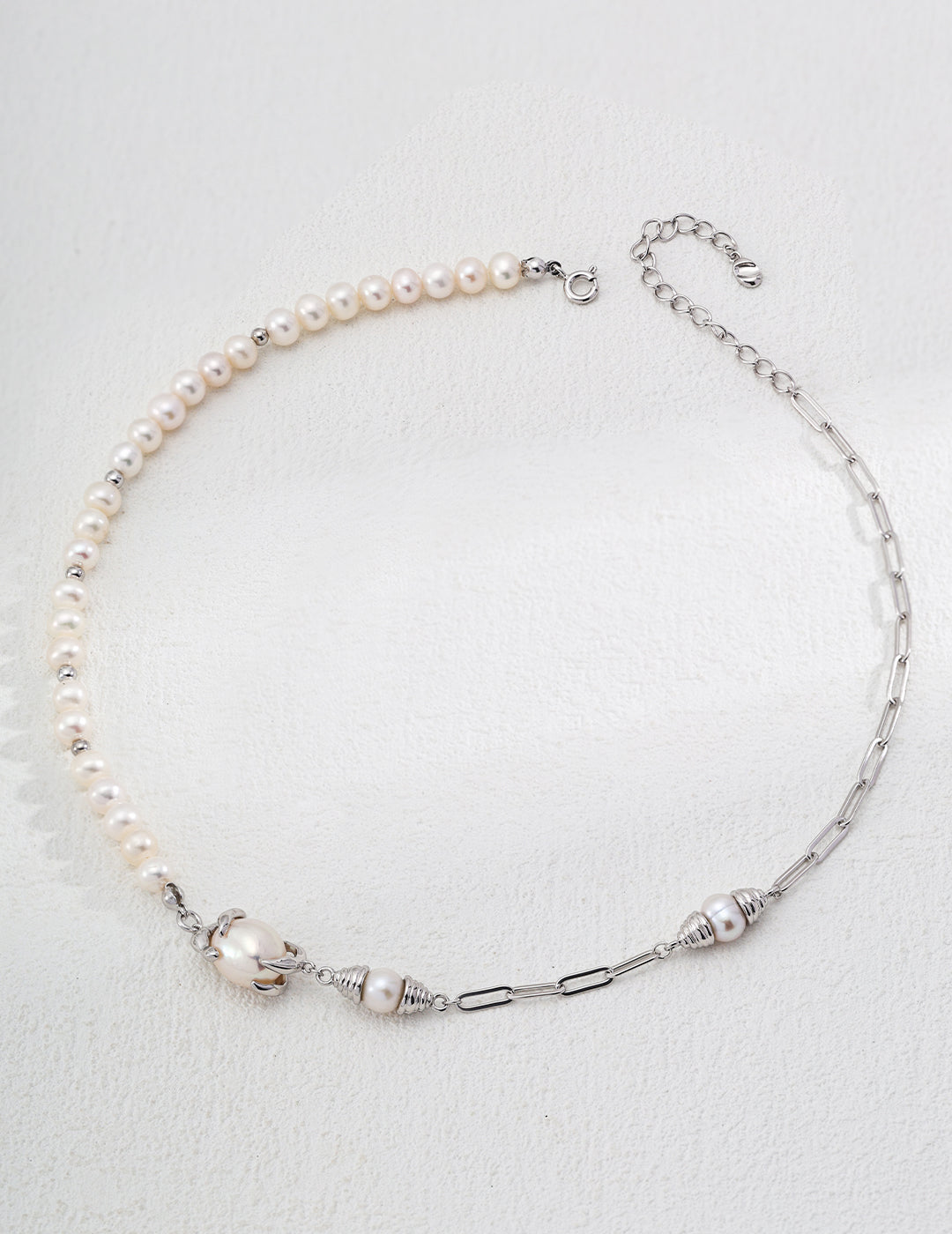 Sterling silver natural pearl necklace