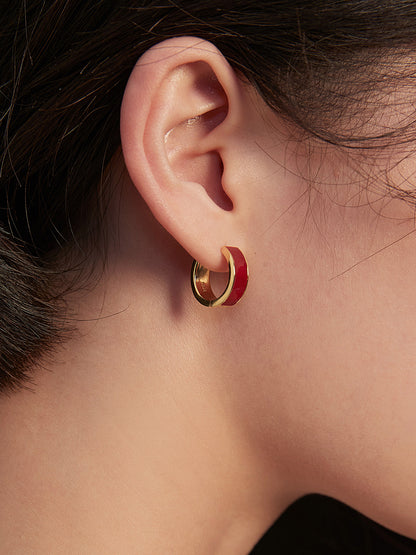 Chinese red drop glaze earrings The gold and dark red combination couldn't be perfect! The drip glaze process does not fade for a long time Classic ear buckles are versatile and don't pick your ears