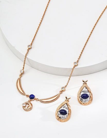 Sterling silver design lapis lazuli zircon necklace