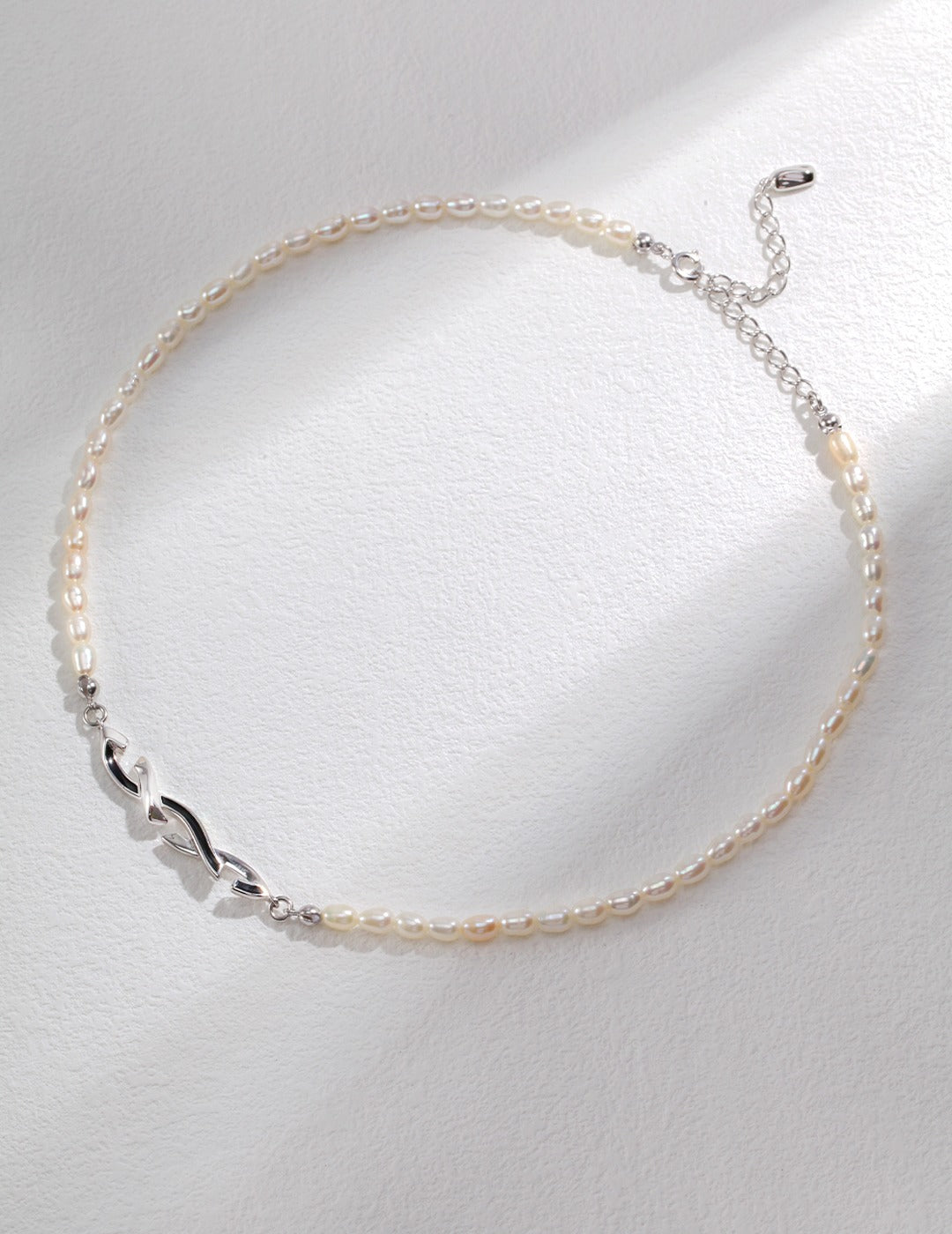 Sterling silver drop glazed pearl necklace