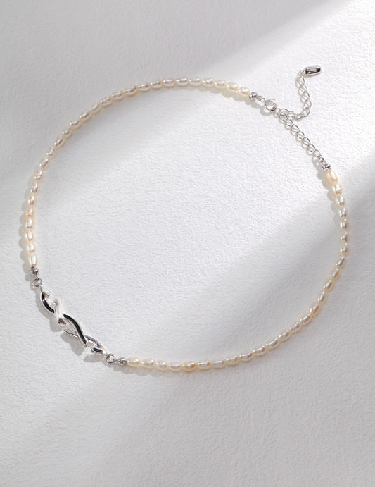 Sterling silver drop glazed pearl necklace