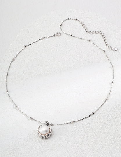 Sterling silver simple natural pearl pendant necklace