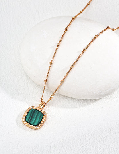 Sterling silver simple zircon natural malachite necklace