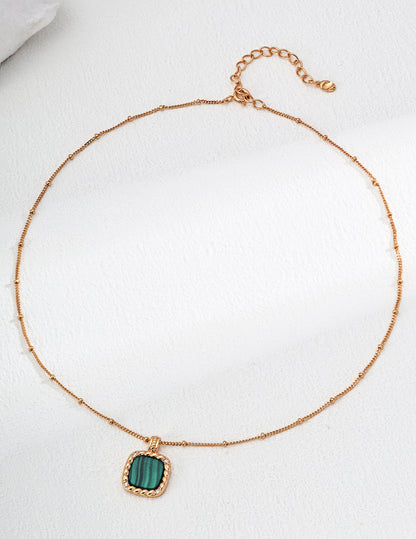 Sterling silver simple zircon natural malachite necklace