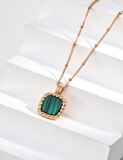 Sterling silver simple zircon natural malachite necklace