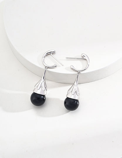 Sterling silver black onyx/tiger's eye earrings