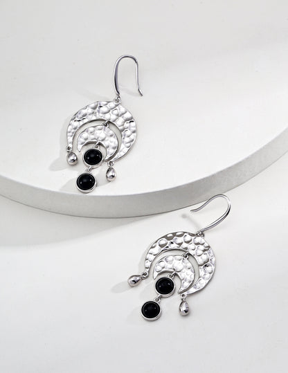 Sterling silver simple black onyx vintage earrings