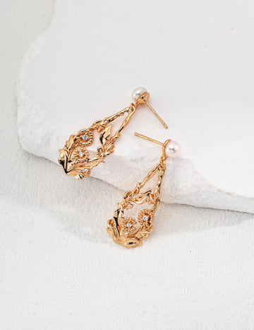 Sterling silver vintage natural pearl zircon earrings