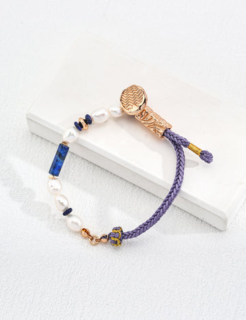 Sterling silver pearl lapis lazuli bracelet