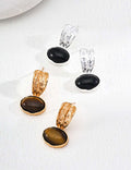 Sterling silver black agate tiger eye earrings