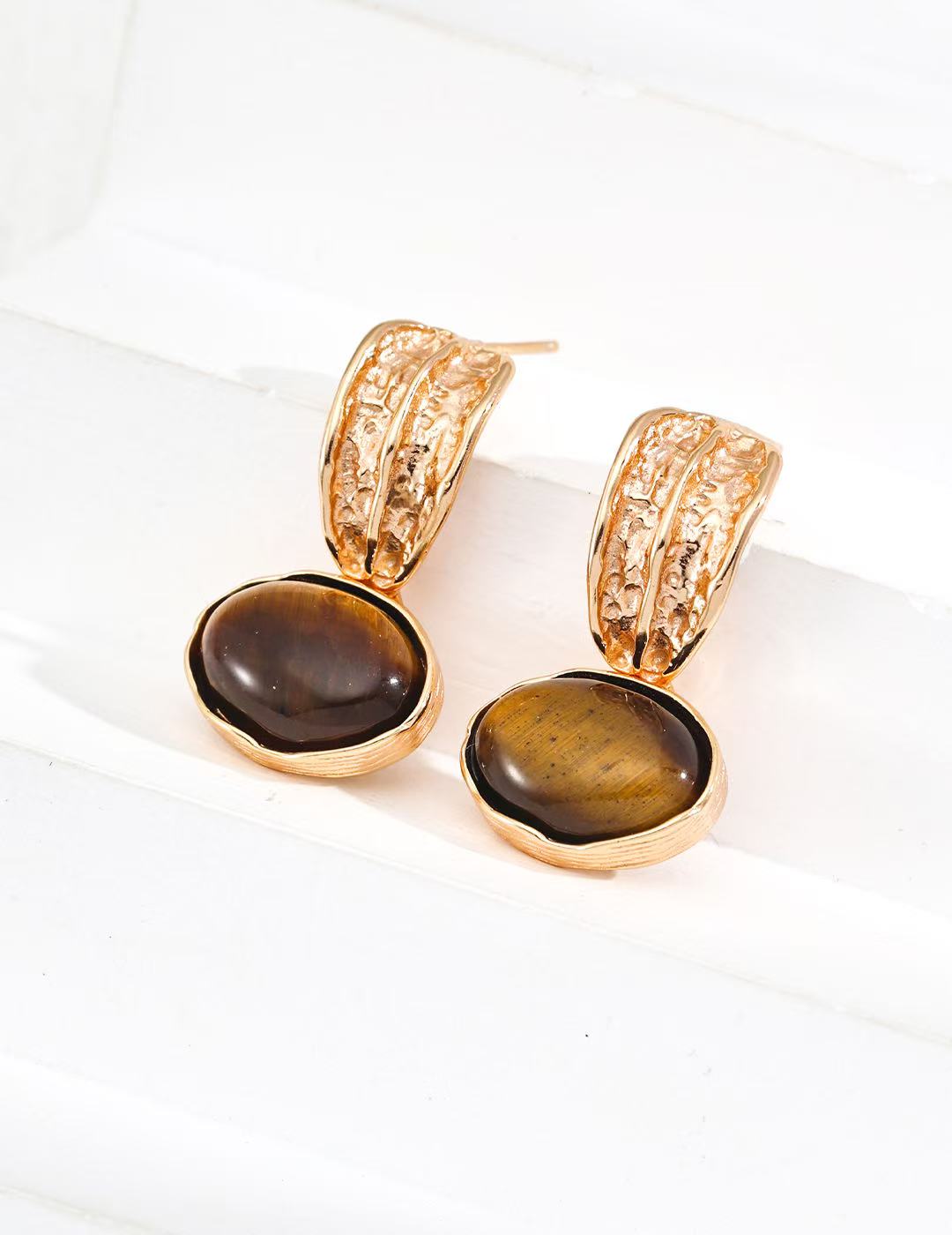 Sterling silver black agate tiger eye earrings