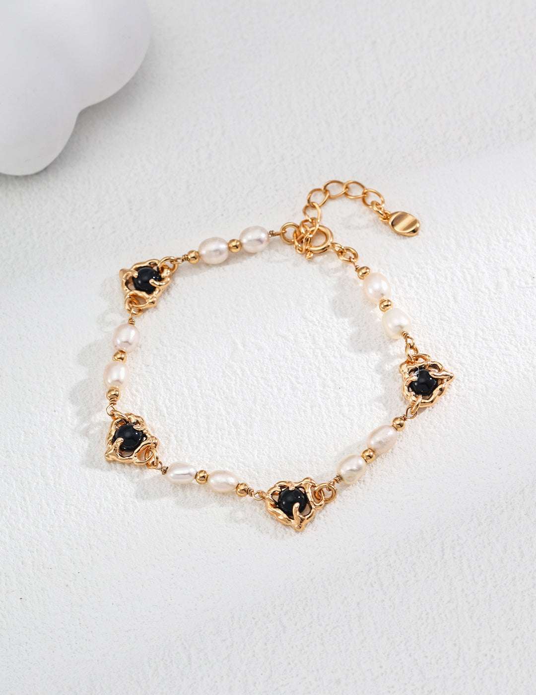 Vintage Natural Pearl Black Agate Bracelet