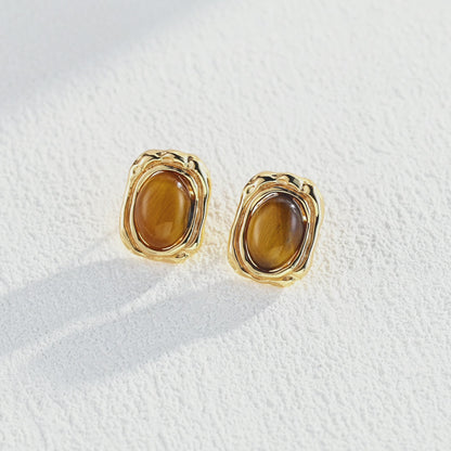 S925 Silver Vintage Natural Tiger's Eye Earrings