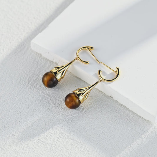 Sterling silver black onyx/tiger's eye earrings